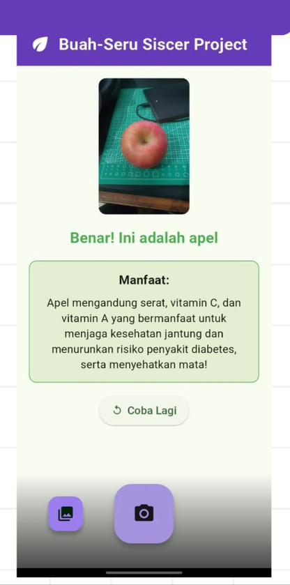 Buah-Seru result screen with nutrition facts