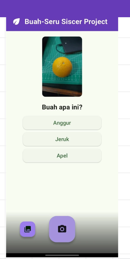 Buah-Seru welcome screen with a fruit quiz