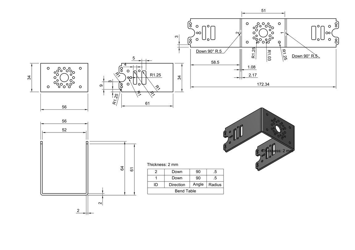 Tempat Servo Besar 3 — servo mount technical drawing