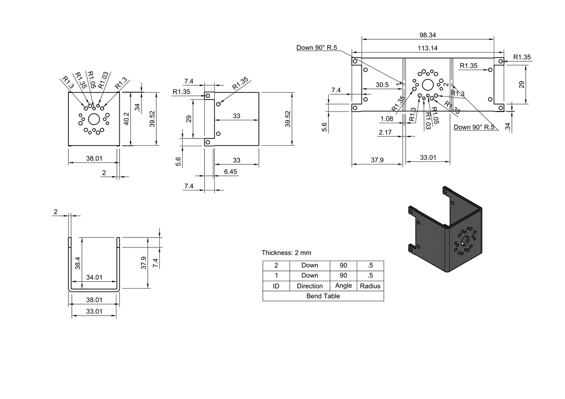 Tempat Servo Besar 4 — servo mount technical drawing