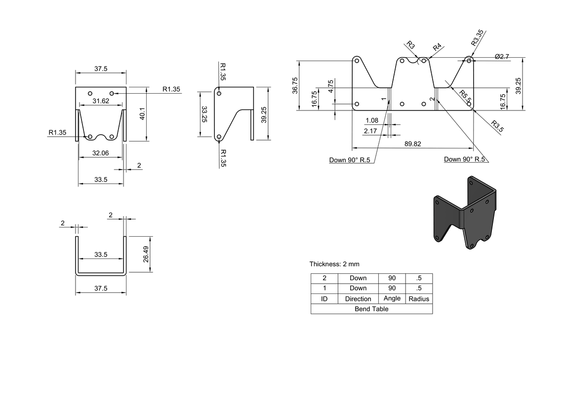 Tempat Servo Besar Bawah — lower servo mount technical drawing